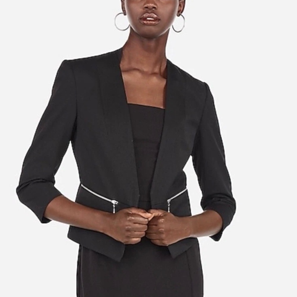 NWT Express Women's Blazer - Black w Silver Zippers 3/4 sleeve